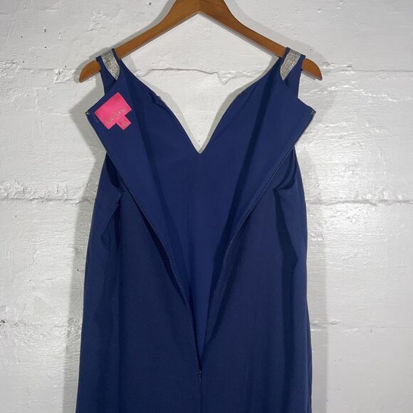 Lilly Pulitzer Navy Blue Shift Dress Size 8 Gold Silver Embroidered Resort Wear - Picture 11 of 11